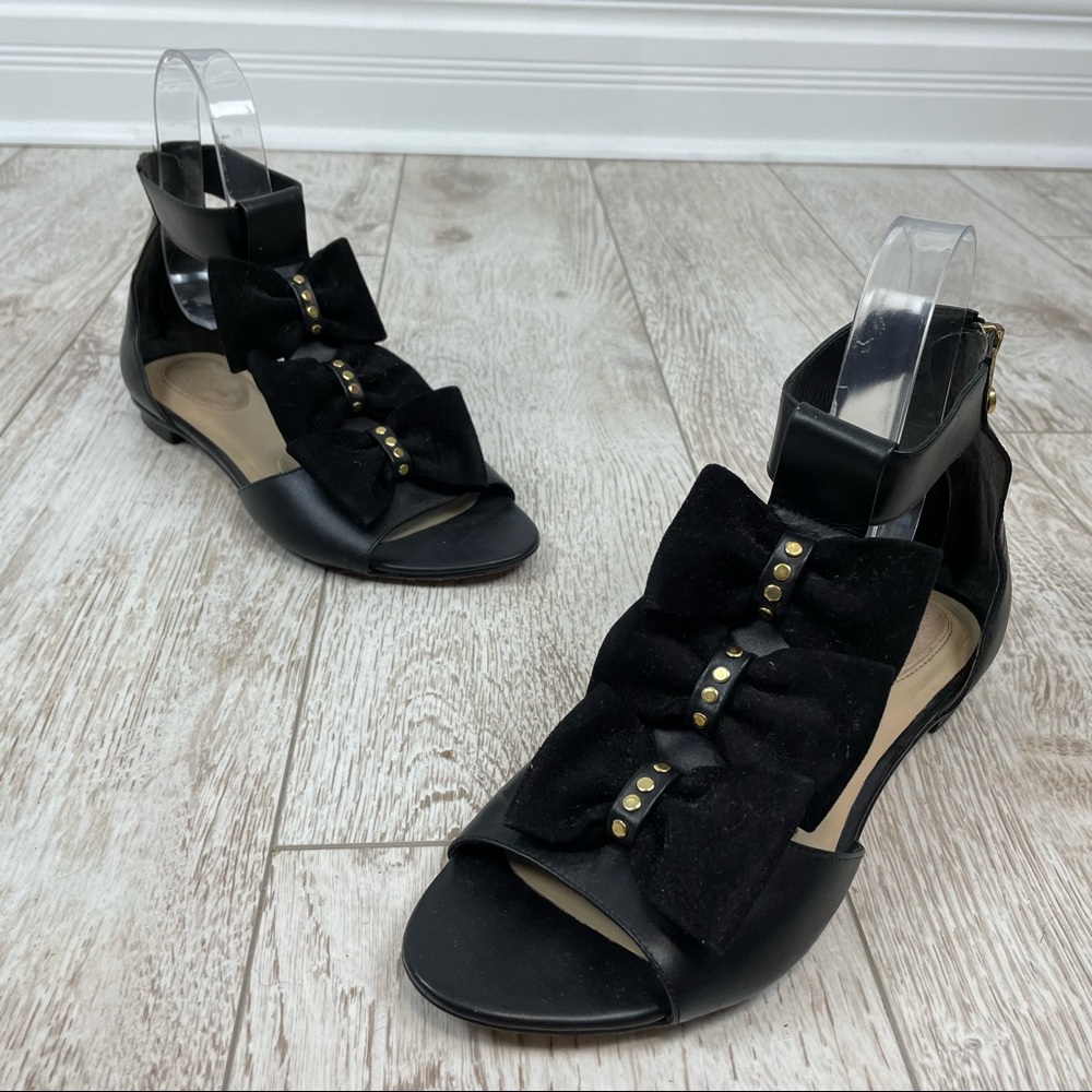 KAT MACONIE 38 leather black sandals triple bow gold stud